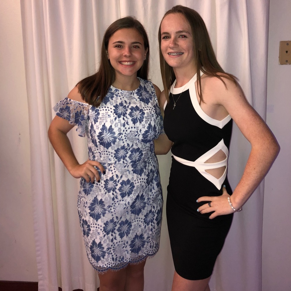 French connection blue and white lace dress